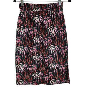J. Crew Factory Like New Black Pink Red‎ Floral Pull-On Skirt Midi Pencil sz XXS